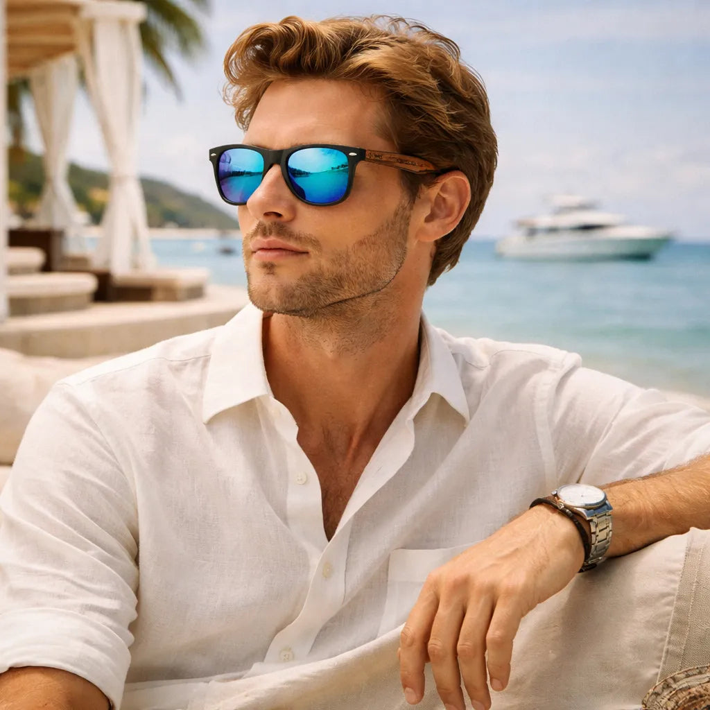 Óculos de Sol Masculino Valenteo Wood Azul