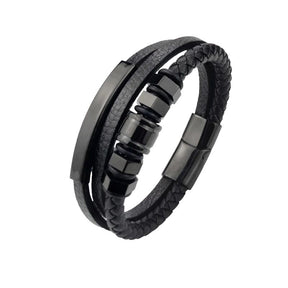 Pulseira Masculina de Couro Valenteo Corsini Preto