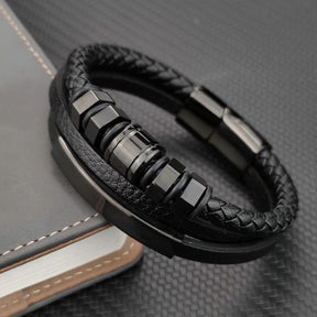 Pulseira Masculina de Couro Valenteo Corsini Preto Personalizado