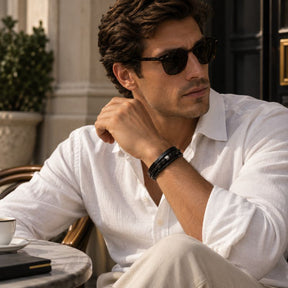 Pulseira Masculina de Couro Valenteo Corsini Preto Casual