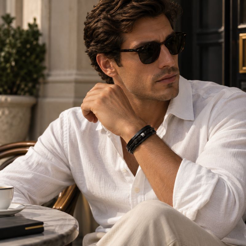 Pulseira Masculina de Couro Valenteo Corsini Preto Casual
