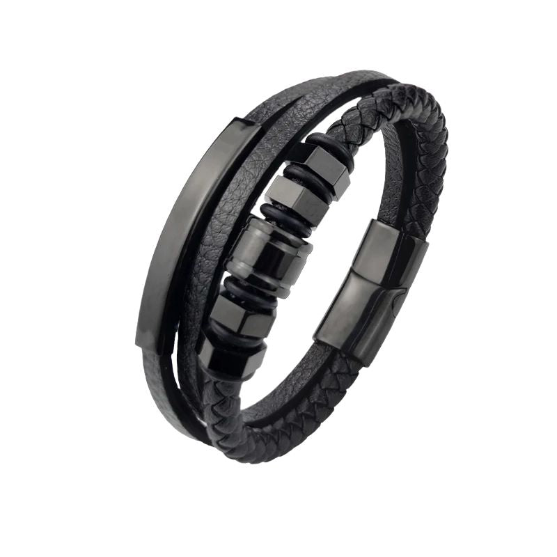 Pulseira Masculina de Couro Valenteo Corsini Preto
