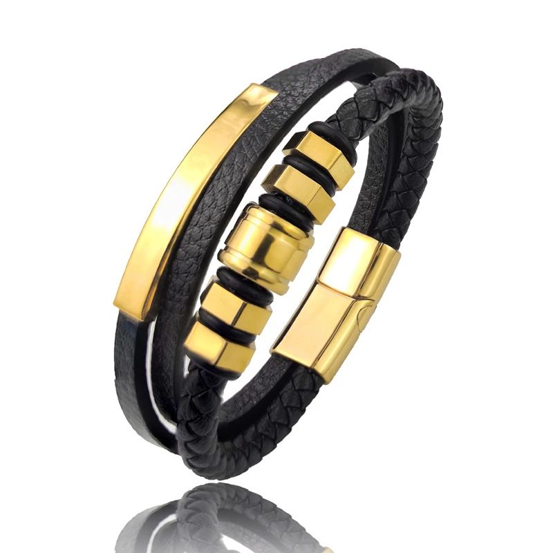 Pulseira Masculina de Couro Valenteo Corsini Dourado