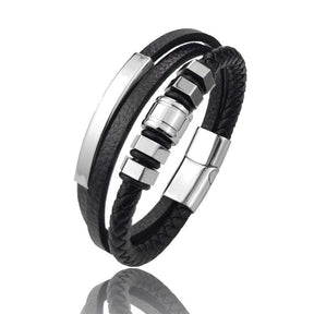 Pulseira Masculina de Couro Valenteo Corsini Prata