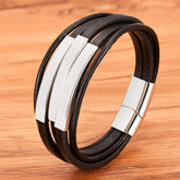Pulseira Masculina de Couro Valenteo Ellington Prata