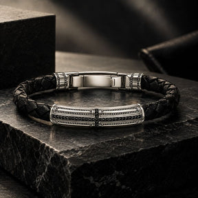 Pulseira Masculina de Couro Valenteo Fairfax Ródio Branco