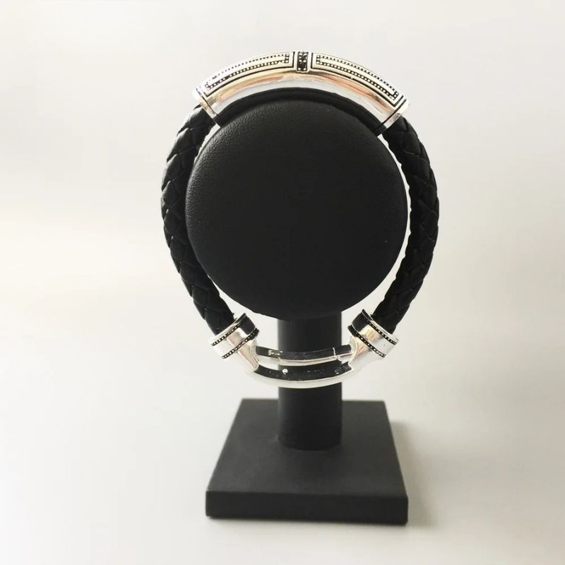 Pulseira Masculina de Couro Preta