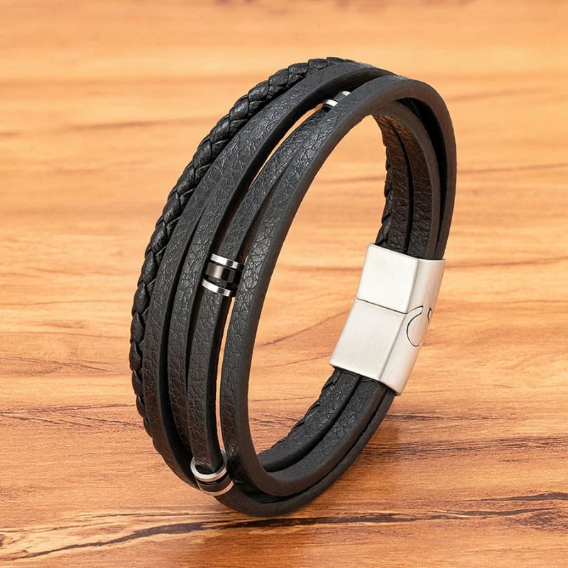 Pulseira Masculina de Couro Valenteo Lucero Cor Preto