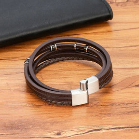 Pulseira Masculina de Couro Valenteo Lucero Fecho Marrom
