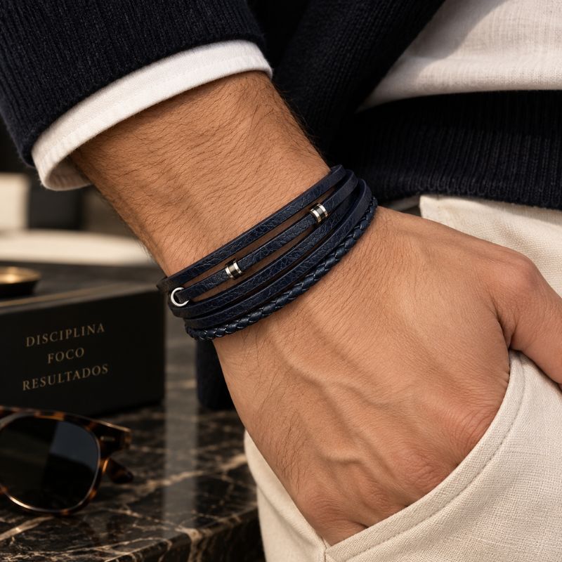 Pulseira Masculina de Couro Valenteo Lucero Estilo Casual