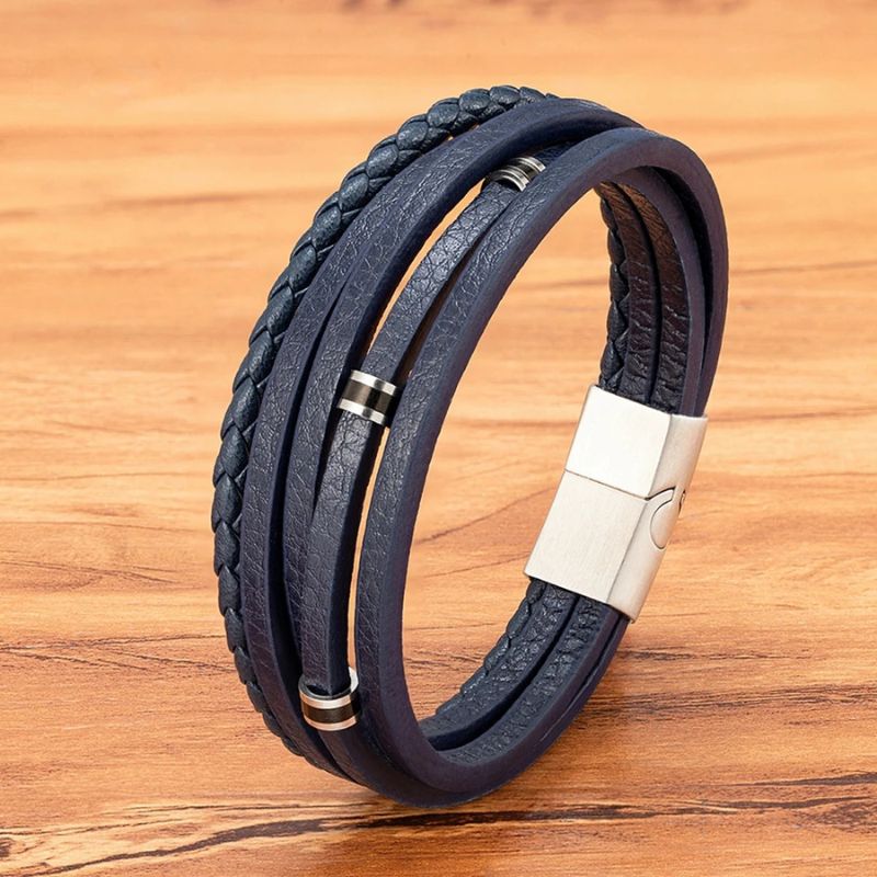Pulseira Masculina de Couro Valenteo Lucero Cor Azul