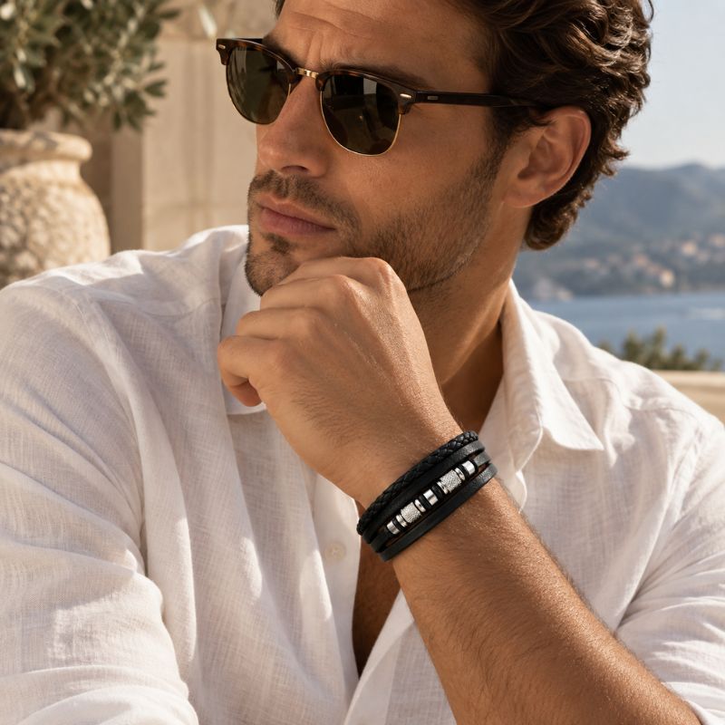 Pulseira Masculina de Couro Valenteo Pembroke Modelo