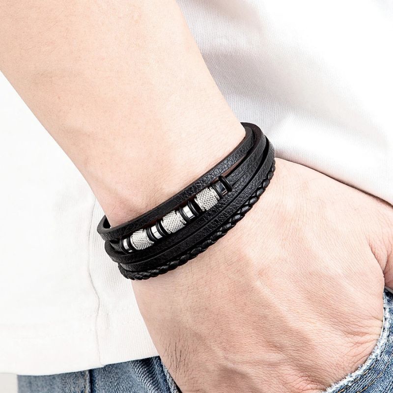 Pulseira Masculina de Couro Valenteo Pembroke Elegante