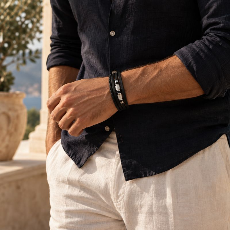 Pulseira Masculina de Couro Valenteo Pembroke Estilo Casual