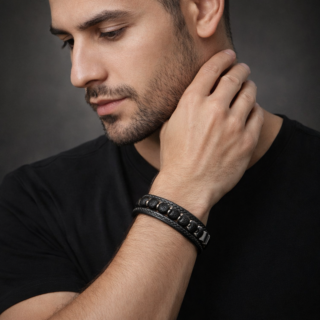 Pulseira Masculina Valenteo em couro