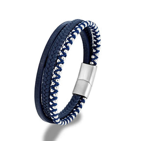 Pulseira de Couro Masculina Valenteo Preto Azul