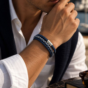 Pulseira de Couro Masculina Valenteo Bravio Azul Marinho