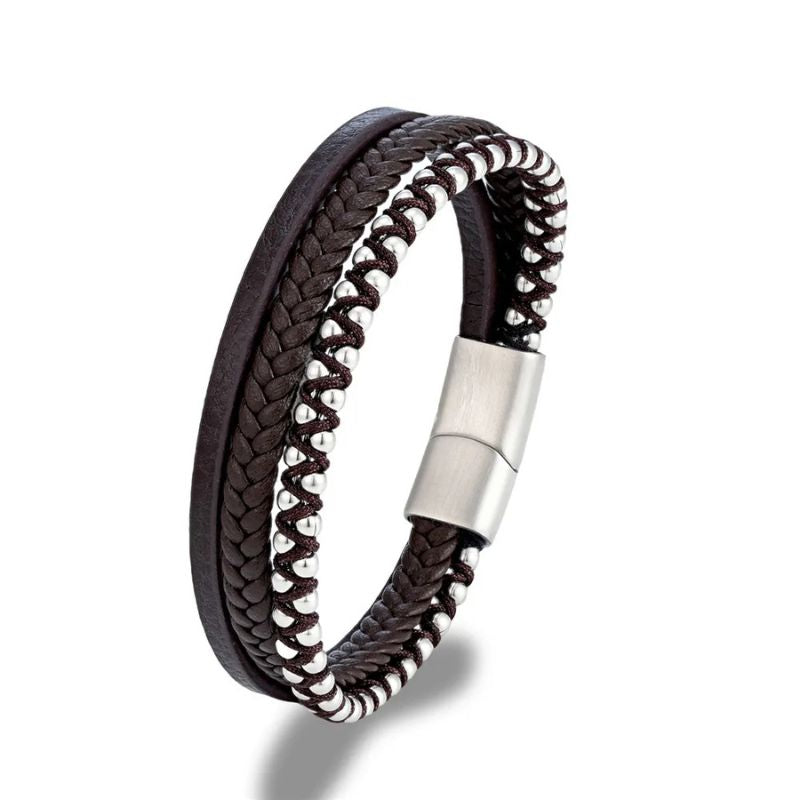 Pulseira de Couro Masculina Valenteo Preto Marrom