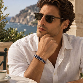 Pulseira de Couro e Prata Masculina Valenteo Estilo Casual