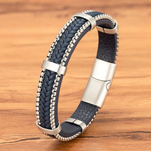 Pulseira de Couro e Prata Masculina Valenteo Azul 