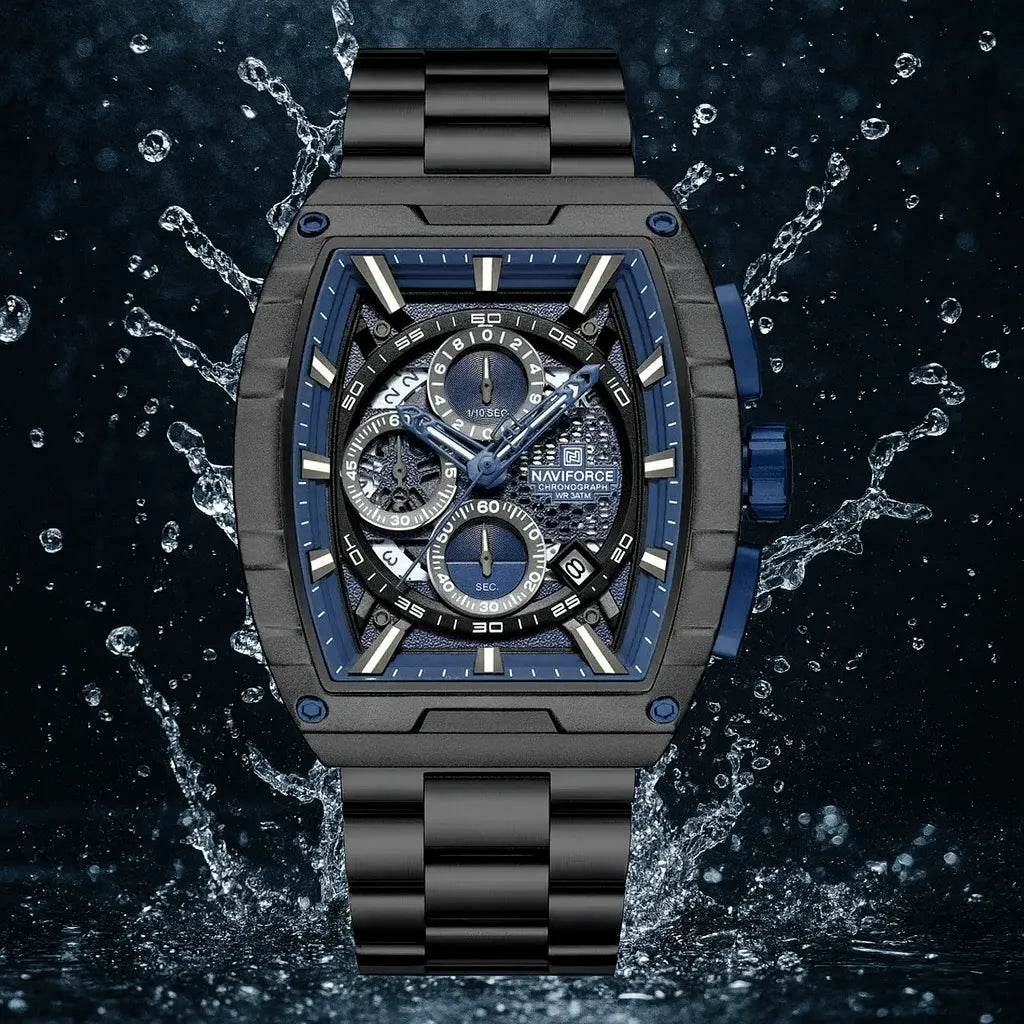 Relógio Cronógrafo Preto Azul Force King