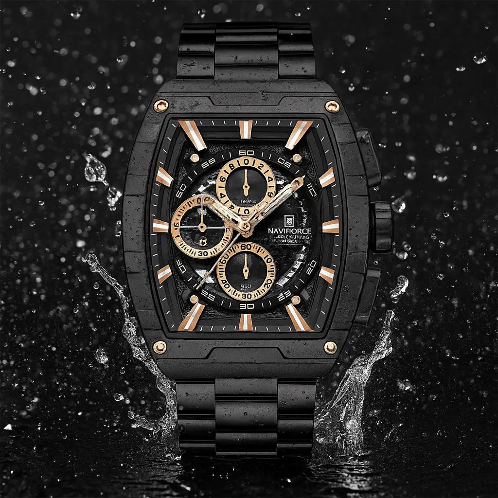Relógio Cronógrafo Preto Dourado Force King