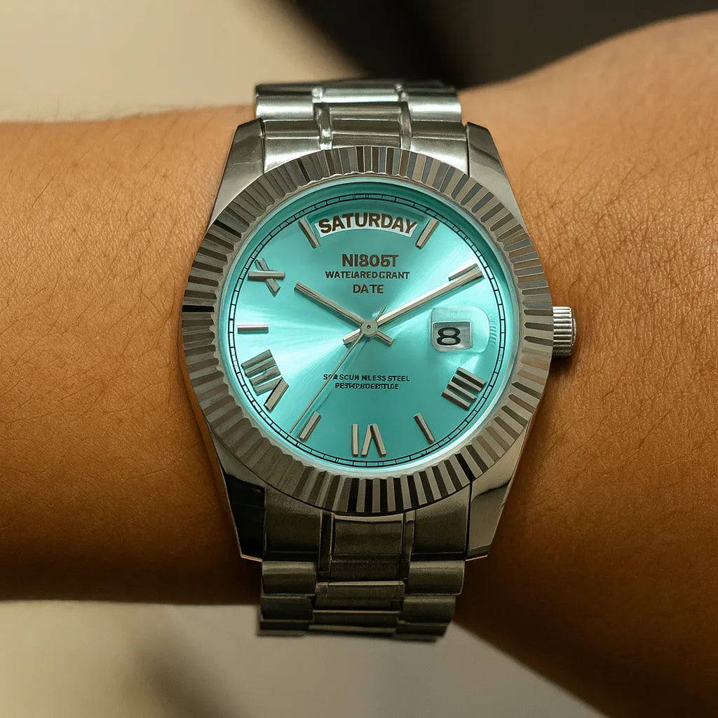 Relógio Masculino Quartzo Azul Turqueza President Date