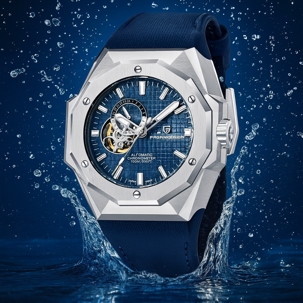 Relógio Automático Prata Azul Royal