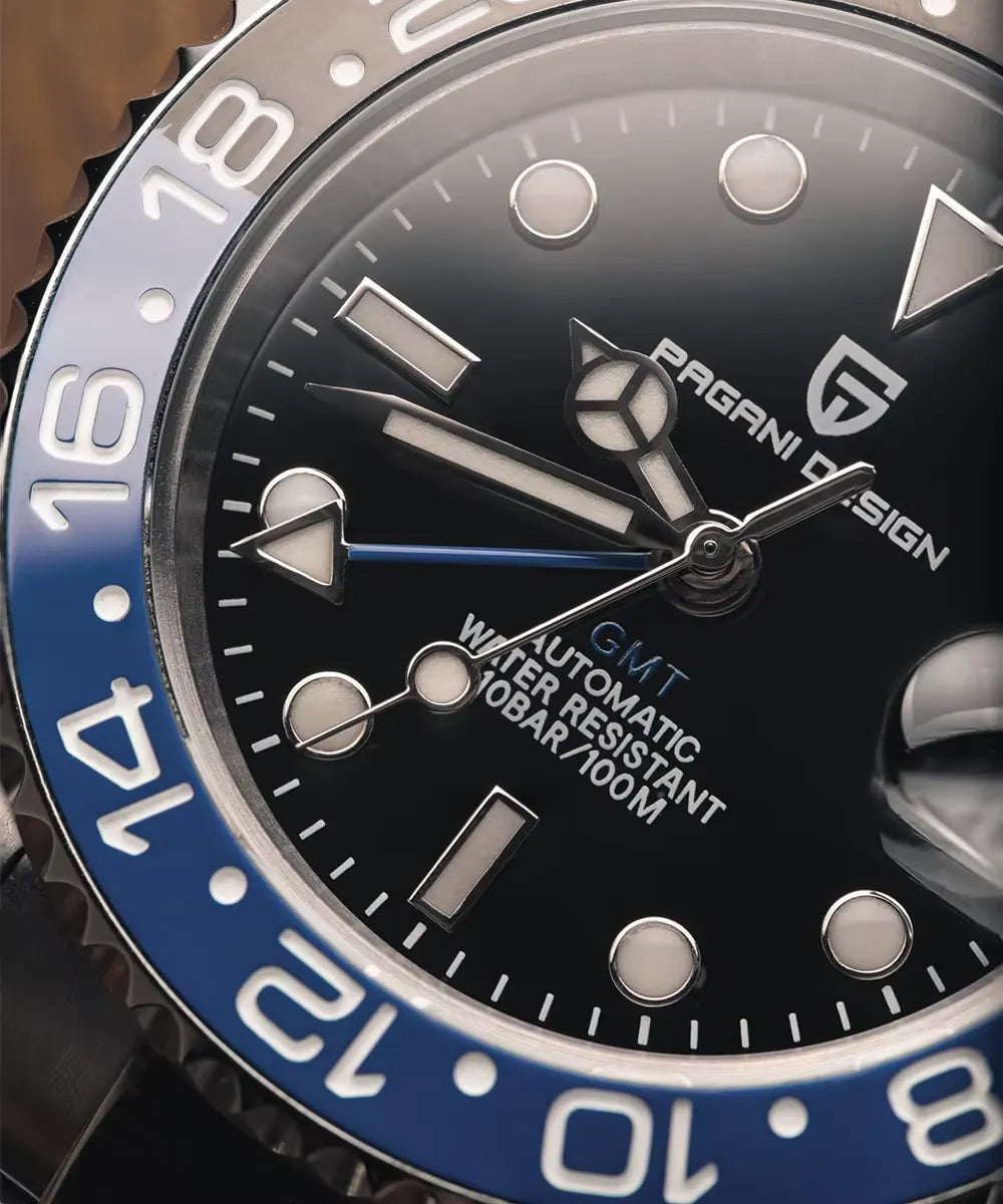 Relógio Automático Preto Azul GMT Date