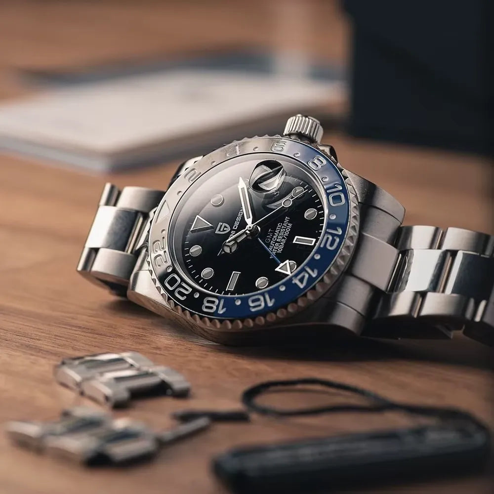 Relógio Automático Preto Azul GMT Date
