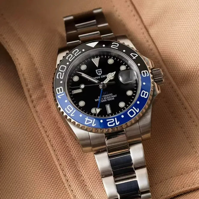 Relógio Automático Preto Azul GMT Date