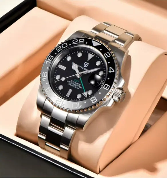Relógio Automático Preto Cinza GMT Date