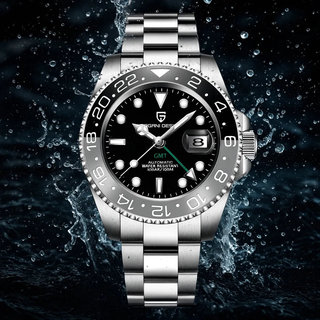 Relógio Automático Preto Cinza GMT Date