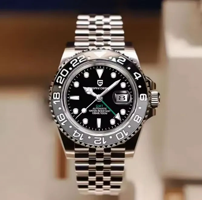 Relógio Automático Preto Cinza GMT Date Jubileu