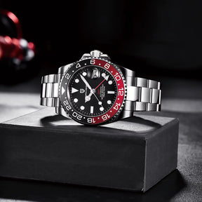 Relógio Automático Preto Vermelho GMT Date