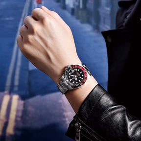 Relógio Automático Preto Vermelho GMT Date