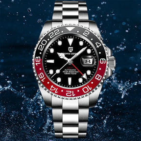 Relógio Automático Preto Vermelho GMT Date