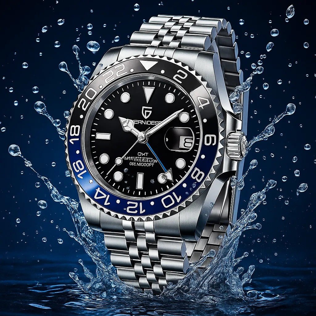 Relógio Automático Preto Azul GMT Date Jubilee