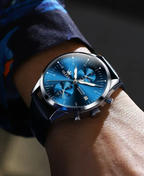Relógio Masculino Cronógrafo Azul Crono Classic