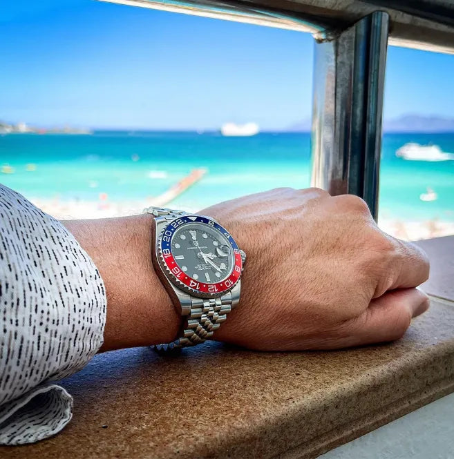 Relógio Valenteo GMT Date Vermelho Azul - Pagani Design