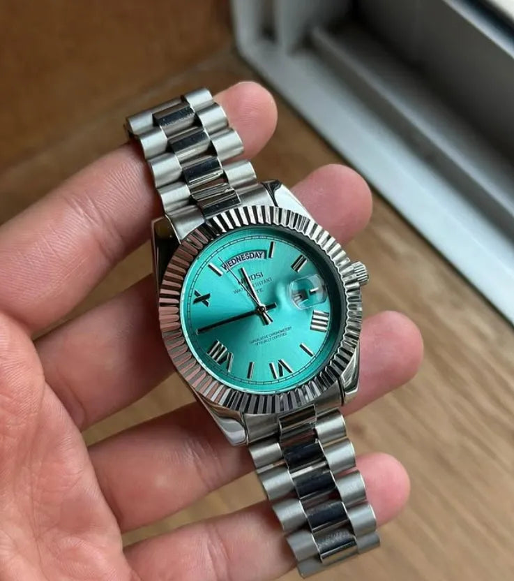 Relógio Masculino Quartzo Azul Turqueza President Date