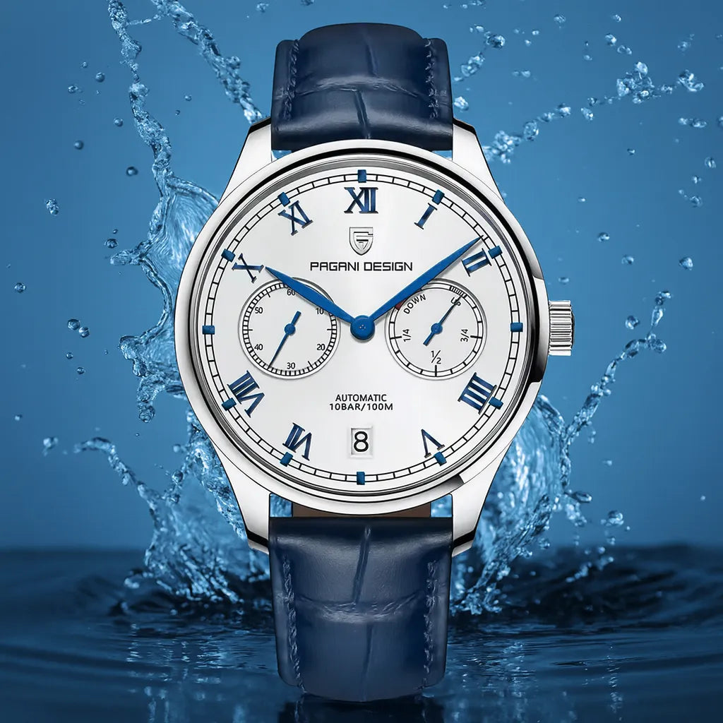 Relógio Automático Branco Azul Roman