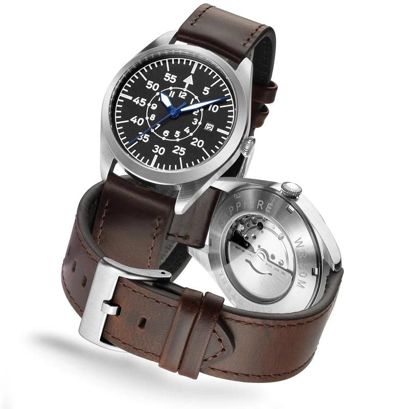 Relógio Militar Automático Pilot Aviator Marrom