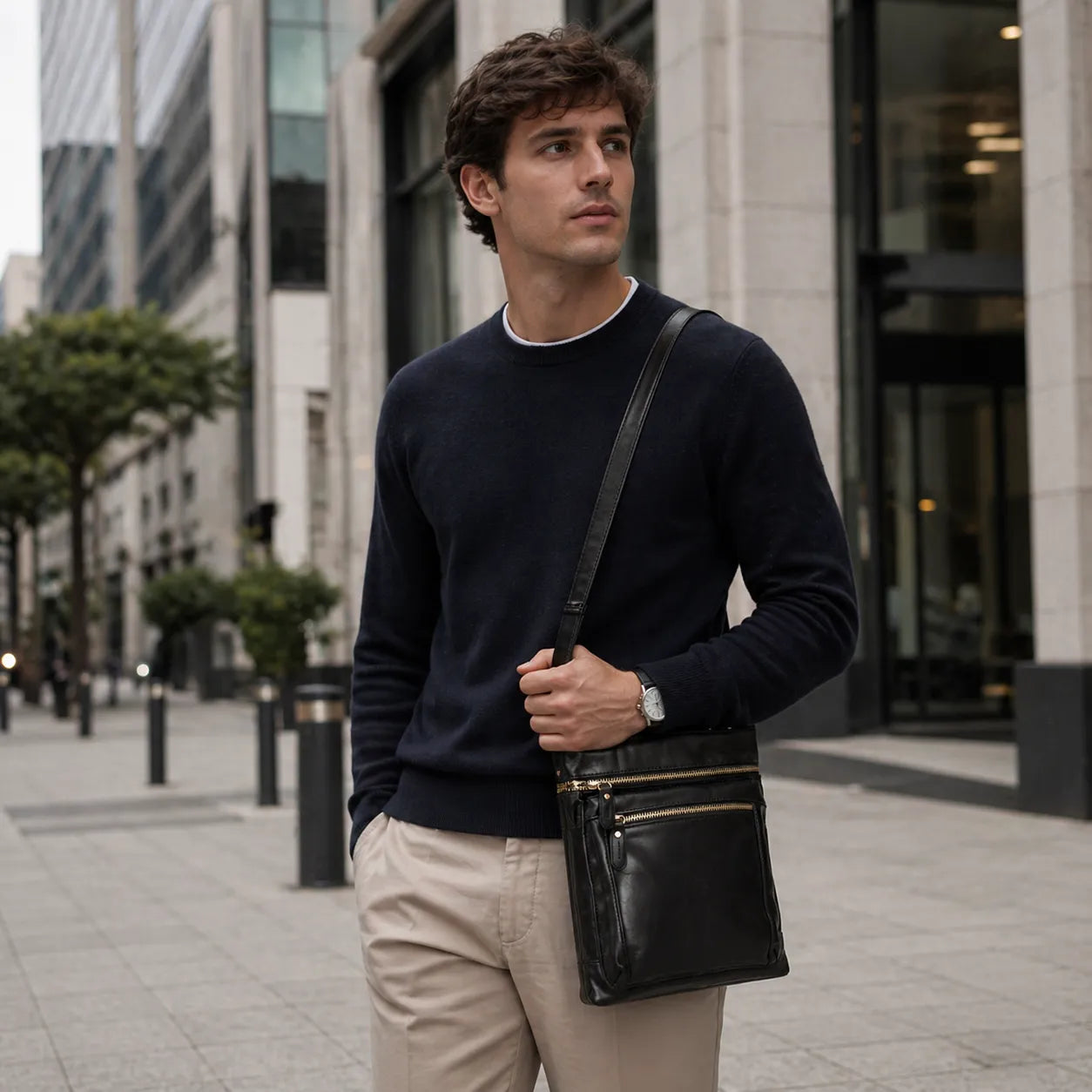 Shoulder Bag Masculina em Couro Legítimo Valenteo Vicenza