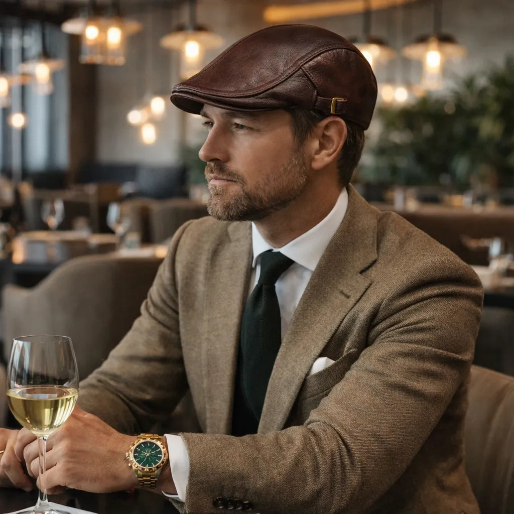 boina couro marrom para look masculino elegante
