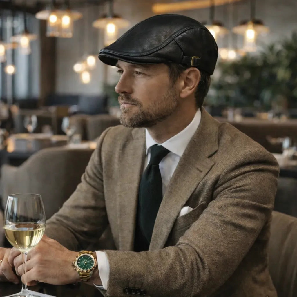 boina couro preta para look masculino elegante