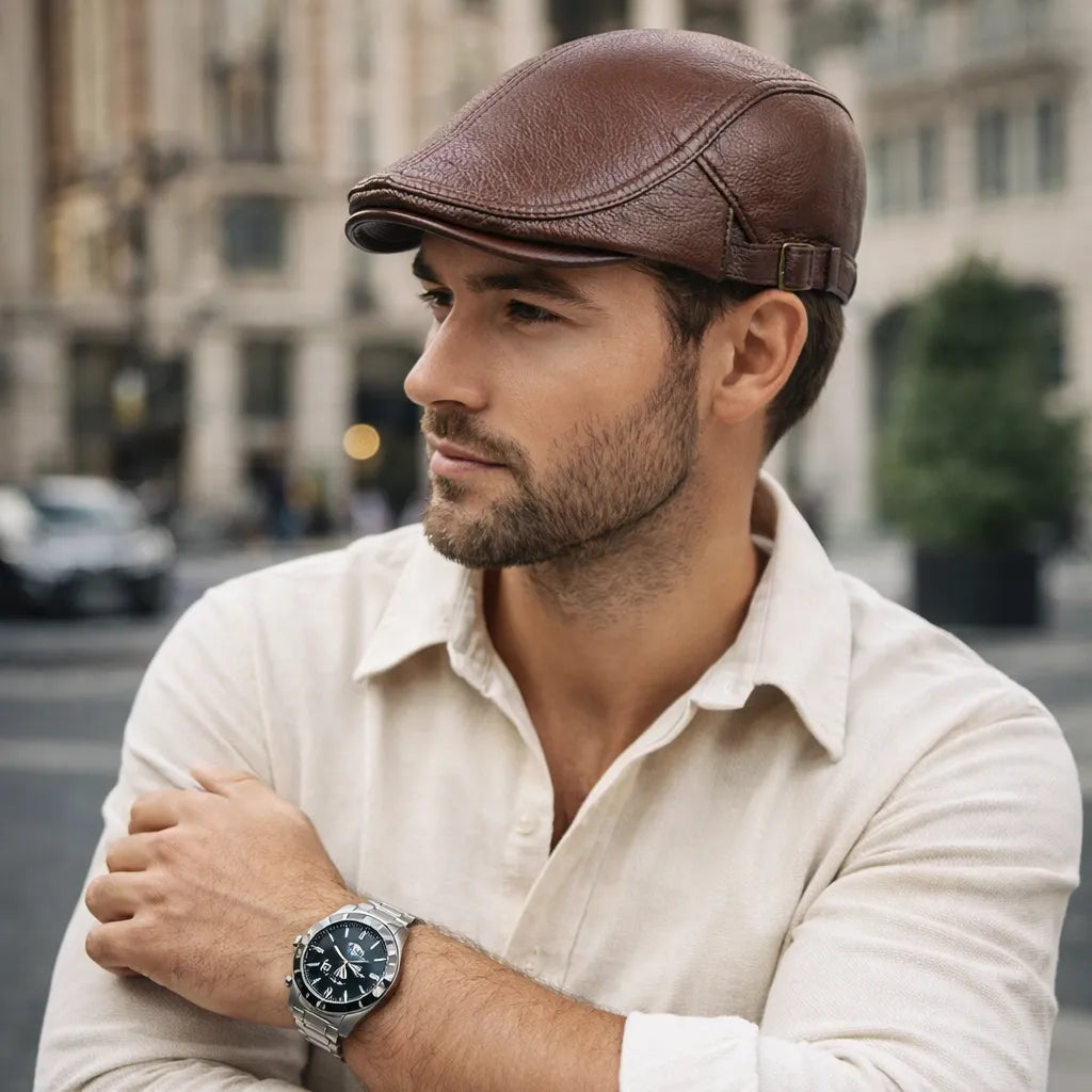 boina masculina italiana marrom em couro