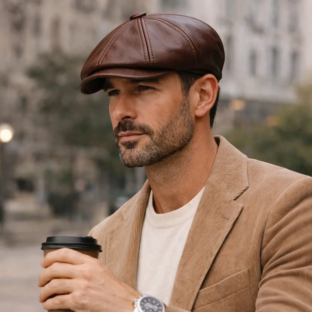 boina masculina marrom escuro couro legítimo