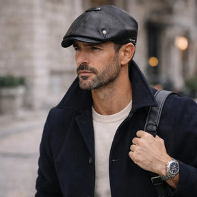 boina masculina outono inverno couro legítimo