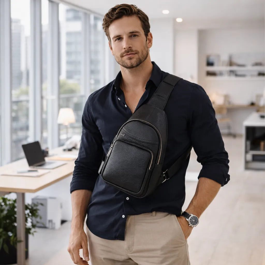 bolsa masculina formato bucket de couro